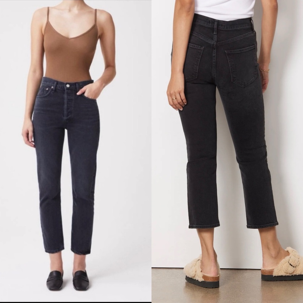 Agolde Riley Cropped High Rise Straight Jeans Sz 24 Black | 90s Minimal